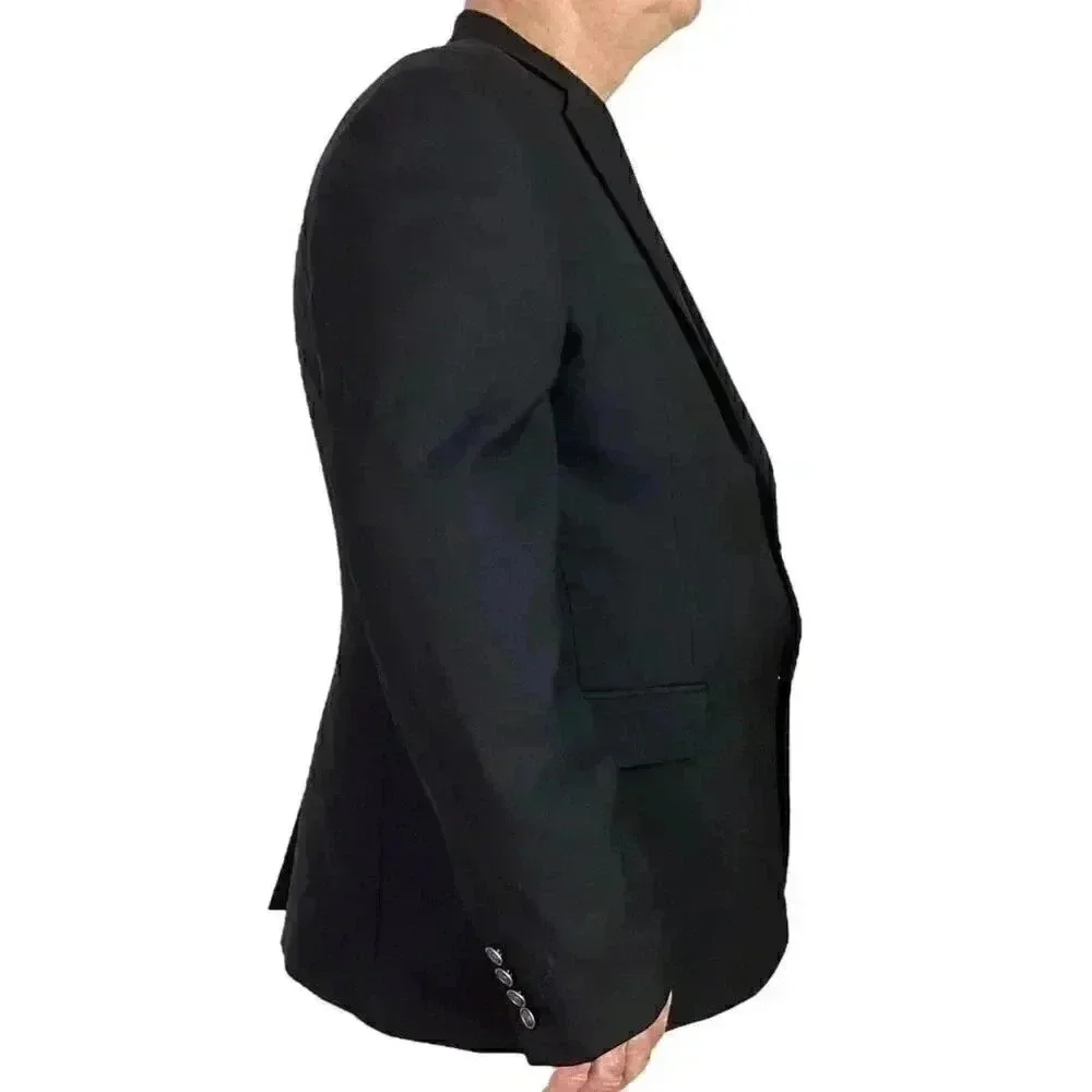 Stafford Blazer Sport Coat Men 46L Black Classic 2 Button Wool Crest Buttons